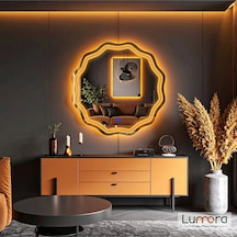 Zavira Amber Led'li Lazer Kumlamalı Lavabo & Banyo Aynası Dokunmatik Sensörlü 90 X 90 Turuncu