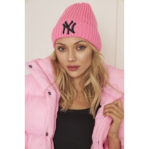 Eke Tekstil Pembe Unısex Ny Nakış Detaylı Yumuşak Dokulu Selanik Triko Bere Pembe