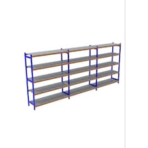 Alan Raf 5 Katlı 3'lü Depo Rafı - 300-350 Kg Taşıma Kapasiteli Hafif Rack Raf 40x120x200 Cm Gri