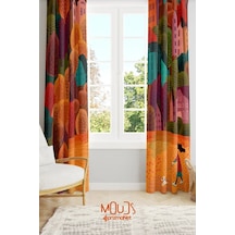 Moud's Fall Desenli Süet Oturma Odası Salon Fon Perde - Prd-1094 Çok Renkli