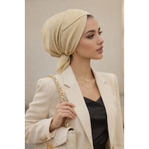 Aişe Tesettür Koyu Krem Ajurlu Çapraz Bone