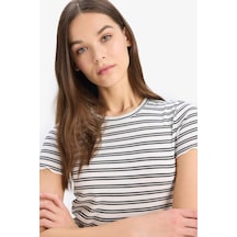 DeFacto Fitted Bisiklet Yaka Çizgili Fitilli Kaşkorse Kısa Kollu Tişört K1965AZ25SMWT34