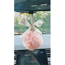 Oasis Life Taşlı Ayna Süsü Araba Pembe Ponpon Ve Kurdele Set