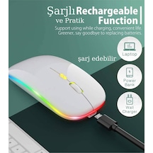 Plentiful Rgb Işıklı Şarjlı Kablosuz 2.4g+bluetooth Mouse Sessiz Beyaz