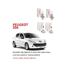 Peugeot 206 2006 Model Ön Uzun-kısa 4 Lü Far Ampülü Takımı