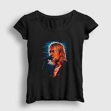 Presmono Kadın Mic Nirvana Kurt Cobain T-shirt Siyah