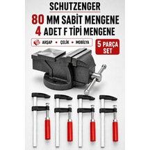 80mm Sabit Tezgah Mengene Ve 4 Adet 150mm F Tipi Mengene Mobilya Kıskaç