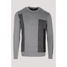 Erkek Triko Grimelanj Bisiklet Yaka Desenli Slim Fit Pamuklu Kazak Ncs Jeans 3740 Grimelanj