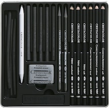 Black Box Charcoal Drawing Set Karakalem Eskiz Çizim Seti Metal Kutu 20 Parça Renkli