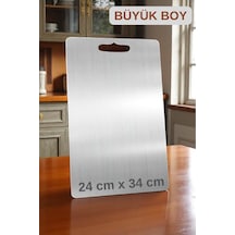 Paslanmaz Çelik Kesme Tahtası - Büyük Boy - Set Üst Kalite Antibakteriyel Kesme Tahtası Metalik