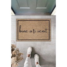 Rugmood Modern Dijital Baskı Çerçeveli Bine Ați Venit Yazılı Kapı Önü Paspası Kahverengi