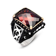 Hk Gümüş Erkek Yüzük Kırmızı Zirkon Taşlı Gümüş Takı Hediyelik Ürünler-201121 Çok Renkli