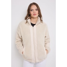 Montland Kadın Ekru Rüzgar Geçirmez Welsoft Çift Cepli Kışlık Mont Ekru