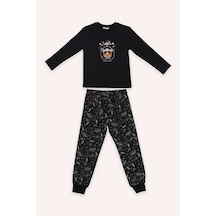 Erkek Çocuk Uzay Baskılı Siyah Pijama Takımı Çok Renkli 2421BK39008