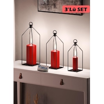 Metal Kafes 3 Lü Set Mumluk Fener Dekoratif Mumluk Ferforje Şamdan Siyah