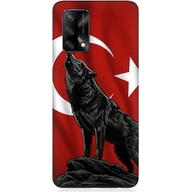 Oppo A74 Uyumlu Ay Yıldızlı Uluyan Kurt Desenli Silikon Kılıf Çok Renkli