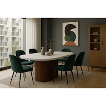 Dolunay 180x90x75cm 36mm Kalın Kenarlı Oval Beyaz Sütunlu Yemek Masası Sadece Masadır Ceviz