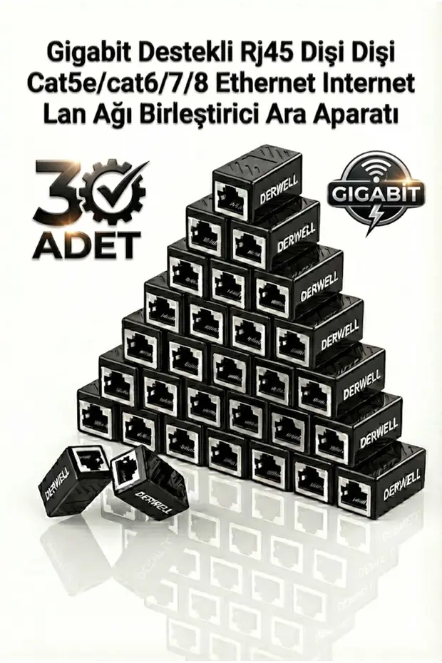 30 Adet Rj45 Dişi Dişi Cat5/cat6/7/8 30pc Gigabit Destekli Ethernet İnternet Modem Lan Ağı Birleştirici Ara Internet Kablosu Uzatıcı