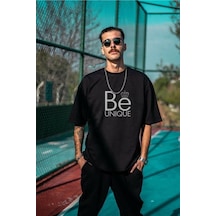 Flood Of Style Erkek Siyah Be Unique Baskılı Oversize Bisiklet Yaka Kısa Kollu T-shirt