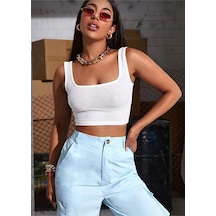 Genel Markalar Kadın Askılı Crop Top Bluz Beyaz Beyaz