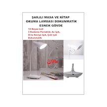 Şarj Edilebilir Dokunmatik Masa Lambası Kitap Okuma Işığı Led Çalışma Okuma 3 Modlu Kademe Işık Beyaz - Beyaz
