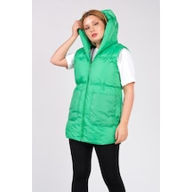Giyim Dünyası Kadın Kapüşonlu Torba Cep Şişme Yelek Yeşil 001