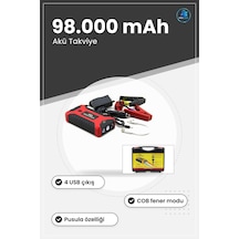 Araç Akü Takviye Powerbank Şarj Cihazı 4 Usb Fener Cob Pusula 98.