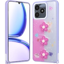 More Tr Realme C53 Kılıf Parlayan Simli Kabartma Figürlü Mtr Cevze Kapak - Mor Papatya