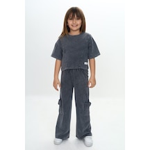 Toontoy Kız Çocuk Yıkamalı Crop Eşofman Takım Füme Melanj