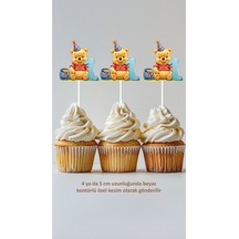 Yı Winnnie The Pooh 1 Yaş Temalı Konsept Kürdanlı Cupcake Süsü Doğum Günü Süsü 20'li Kalın Çok Renkli