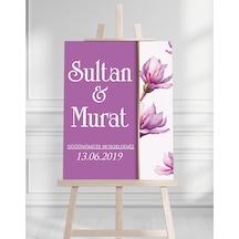 Söz Nişan Düğün İçin 50x70 Karşılama Panosu - Renkli Çiçek Tasarımlı 4 Beyaz
