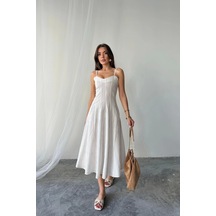 Simli Çizgili Askılı Elbise Midi Boy - Kahverengi Kahverengi Simli Çizgili Askılı Elbise Midi Boy - Kahverengi Kahverengi