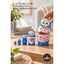 3 Adet Ahşap Matruşka İç İçe 5'li Set 12 Cm, Geleneksel Form, Matryoshka Nesting Doll