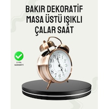 Nostaljik Büyük Boy Metal Masa Saati Bronz Kaplama Ve Yüksek Sesli Alarm Çr