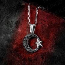 Takılingo 925 Ayar Gümüş Mikro Zirkon Taşlı Ayyıldız Motifli Erkek Kolye Gümüş