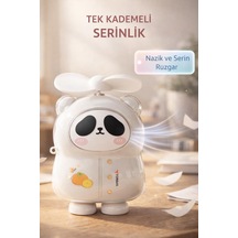 Şarjlı El Vantilatörü Panda Figürlü Taşınabilir Mini Masa Fanı F69 Beyaz