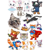 Kediler Sticker Set-8 19 Parça Telefon, Tablet, Defter, Laptop Sticker