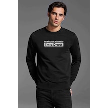 I'Am A Drunk Baskılı Siyah Erkek Örme Sweatshirt