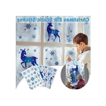 Pazly 5 Yaprak Noel Dekorasyon Çıkartması Cam Pencere Mavi Elk Statik Süsler 20x30cm 5pcs-05