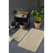 Hcw Poil Bej %100 Pamuk Viskon 2 Parça Banyo Paspas Seti 40 60+60 100 Cm Bej
