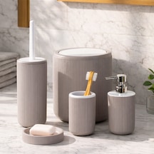 Perotti 33031500001-3 5 Parça Yuvarlak Banyo Seti - Çöp Kovası, Sabunluk, Diş Fırçalığı Ve Silikon Wc Fırçası Taupe-beyaz Beyaz - Kahverengi