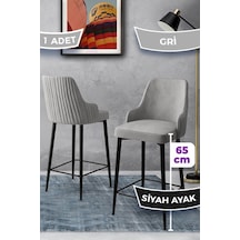 Canisa Tera Serisi 1 Adet 65 Cm Gri Ada Mutfak Bar Sandalyesi Babyface Kumaş Siyah Metal Ayaklı Sandalyeler Gri Ayaklar Siyah