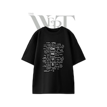 Thewert Genius Bilim Tasarım Baskılı Ünisex Siyah Oversize T-shirt