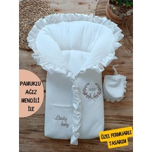 Bebek Battaniyesi Bebek Dış Kundağı Hastane Çıkışı Yenidoğan Özel Tasarım Hediyelik Unisex Ekru
