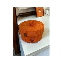 Hasır Jüt Sepet Oval Kapaklı Organizer Düzenleyici 30x20x10 Cm Turuncu Turuncu