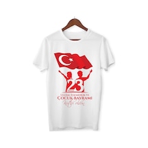 Alpşan Ticaret 23 Nisan Çocuk Bayramı Baskılı Çocuk Tişört 23 Nisan T-shirt 50 Beyaz