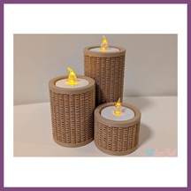 Twin Store 3d Baskı Rattan Görünümlü Tealight Mumluk Seti 3'lü Dekoratif Mum Tutucu Bzstwın Çok Renkli