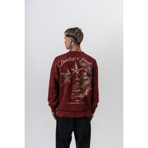 Respire Erkek Divided Baskılı Yıkamalı Bisiklet Yaka Oversize Sweatshirt Bordo