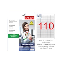 Tanex TW-4110 40x12mm Kuşe Laser Etiket 100 Lü Paket