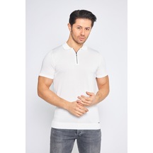 Hscstore Erkek Polo Yakalı Fermuar Kapamalı Beyaz Tişört - 241083-beyaz